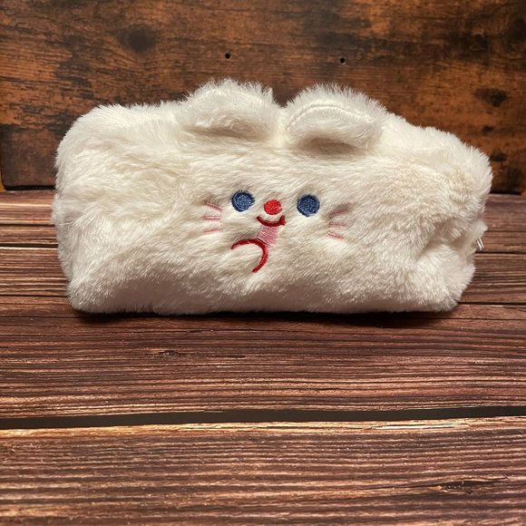 NWT Cute Japanese Kawaii Fluffy Plush Bunny Pencil Case/Make up Bag (SKU: 40MI) - Picture 1 of 7